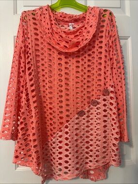 S/M Coral Openwork Cutout Knit Top